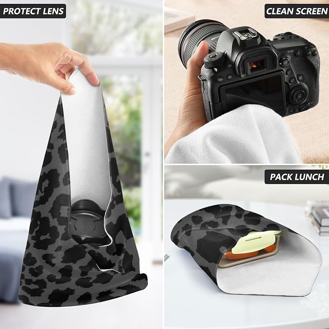 JIPONI Black Leapard Dots Makeup Bag, Self-Adhesive Magic Wrap Cloth, Portable Cosmetic Organizer, Camera Lens Protector, Travel Storage for Beauty Essentials, 21.7"x21.7"