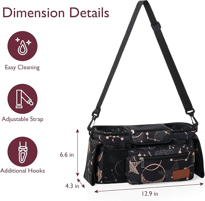 Momcozy Universal Baby Stroller Organizer, 2 Insulated Cup Holder, Detachable Zippered Pocket, Adjustable Shoulder Strap, Large capacity for baby essentials, Compact Design Fits Any Strollers | Detachable Phone Bag and Shoulder Strap, Fits for Uppababy...