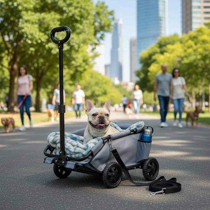 Generic Folding Travel Cart Pet Carrier Cart with Rotating Handle and Removable Cushion As Utility Wagon for Flexible Movement and Secure Pet Supplies Suitable for Outdoor Camping Shopping, Gray