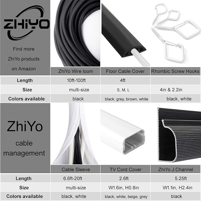 2 Pack 5ft 1 inch White Cable Sleeve | Cable Organizer for Desk PC TV Computer, Wire Protector Cable Wrap Cover, Cord Management, Home Office