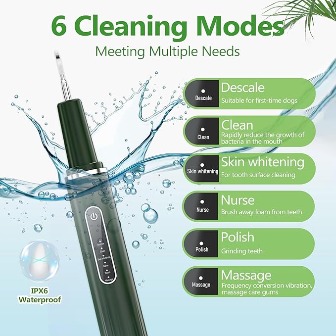 Opdent Dog Plaque Remover for Teeth - Pet Ultrasonic Tooth Cleaner, 6 Adjustable Modes Dog Teeth Cldaning Kit with LED Light, Cats and Dogs Tartar Remover for Teeth (Green, Large)