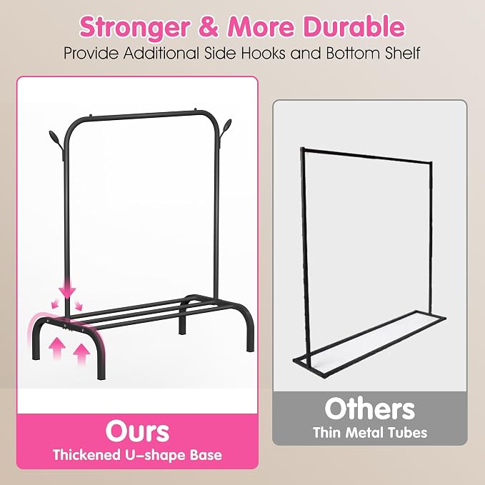 Kids Clothes Rack for Ages 3-6, Montessori Kids Clothing Rack, Black | Kids Dress up Rack with Bottom Shelf & Side Hooks, Toddler Wardrobe Rack for Bedroom, Playroom, Nursery & Small Room Storage