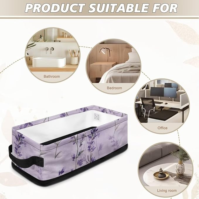 Purple Floral Toilet Paper Baskets for Back of Toilet, Bathroom Basket Toilet Roll Paper Storage Basket Paper Basket for Organizing Bathroom Decor