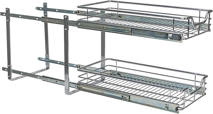 Household Essentials Chrome-Plated Steel Dual-Tier Pull-Out Organizer