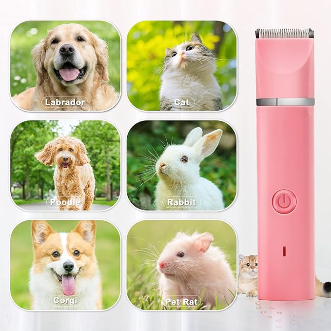 Veeconn Dog Grooming Clippers Kit-Electric Rechargeable Cat Trimmer Tools-Cordless Quiet Pet Nail Paw Grinder-4 in 1 Multifunctional Low Noise Shaver-Razor for feet Face Ears Toenail Eye(Pink)