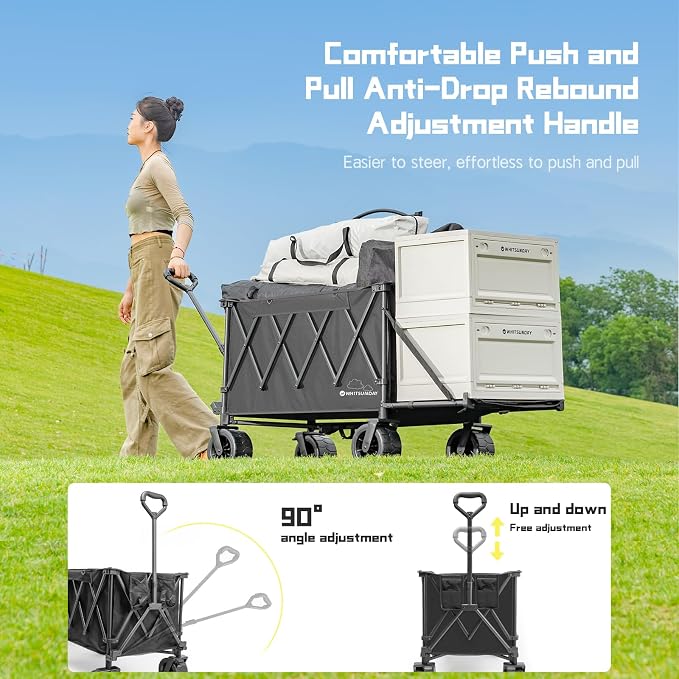 Whitsunday Collapsible Folding Wagon with Table, Heavy Duty Utility Beach Wagons with Opened Tailgate and All-Terrain Wheels for Camping,Garden,Sports (Max Black)