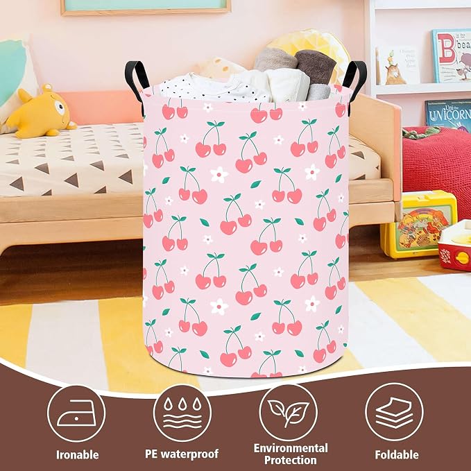 Cherry Fabric Storage Bin Nursery Organizer Basket | Organizer Bin Dirty Clothes Collapsible Waterproof for College Dorms, Boys and Girls Bedroom,Bathroom