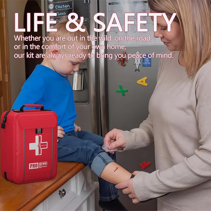 Upgrade - Comprehensive First Aid Kit with Labelled Compartments, Molle System Emergency Kits for Car,Home,Hiking, Backpacking, Camping, Traveling, and Cycling