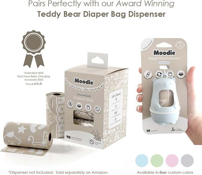Disposable Diaper Bags (90 BAGS in TOTAL) | NON-SCENTED Dirty Diaper Disposal Baggies (6 Refill Rolls 9 x 13in) | Leak Proof Nappy Trash Bags on the Go | Baby Poop Bags | Travel Diaper Bags Refill