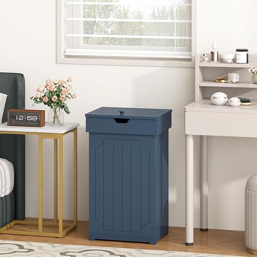 Function Home Trash Can Cabinet, 13 Gallon Kitchen Garbage Can, Wood Recycling Trash Bin, Freestanding Dog Proof Trash Can, Farmhouse Trash Cabinet with Lid for Home Kitchen Bathroom, Blue