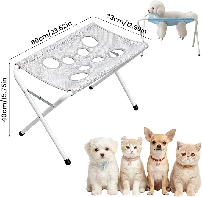 Pet Bathing Hammock, Foldable 8-Hole Grooming Stand for Small Pets (Grey) | Easier Pet Bathing, Less Scratches and Bites, Sturdy Frame Quick-Dry Mesh, Ideal for Dogs & Cats, Nail Trimming and Grooming