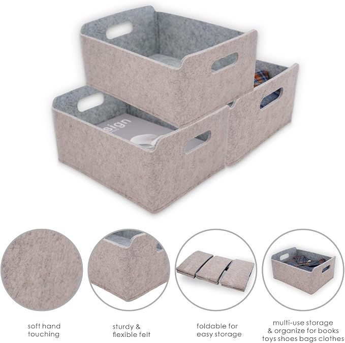 Welaxy Storage Basket Storage Bin Foldable Shelf Organizer Oatmeal Gray