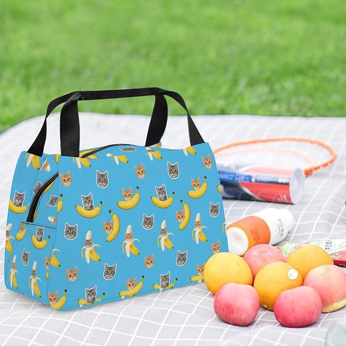 Cute Insulated Lunch Bag for Women Men, Funny Cat Banana Bananas | Large Capacity Leakproof Cooler Tote, Non Slip, with Sturdy Zipper, for Daily Use Outdoor Activities