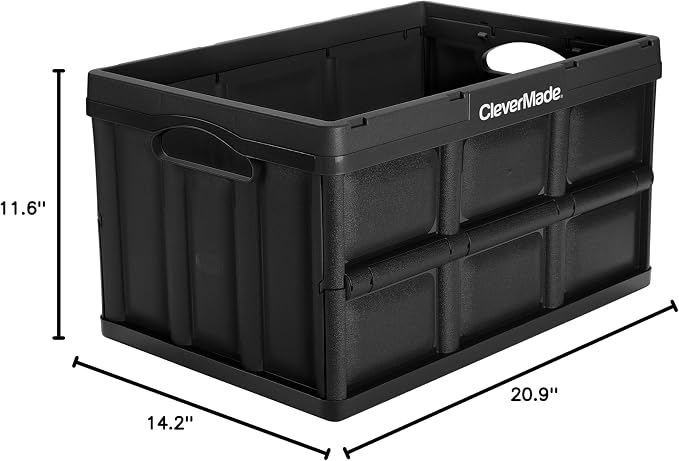 CleverMade Collapsible Storage Bin, 46L Crate, Holds Up to 75 lb, Black
