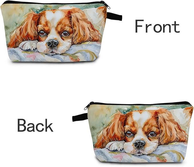 Cavalier King Charles Spaniel Makeup Bag Adorable Dog Print Cute Cosmetic Pouch for Dog Lovers Travel Toiletry Organizer Gift for Pet Enthusiasts