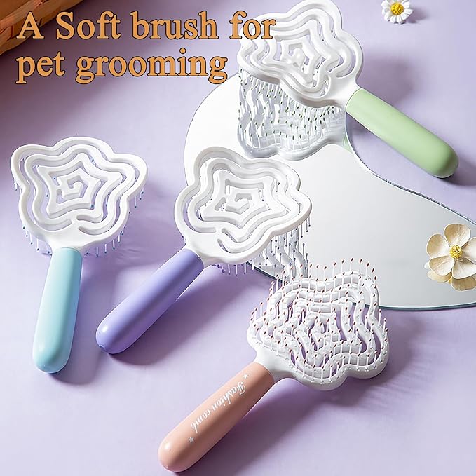Star Shape Small Dog Brush - Soft Grooming Puppy Massage Brush, Pet Hair Bathing Brush Comb, Hangable Grooming Tool for Poodles, Teddy, Yorkies, Maltese, Shih Tzu, Chihuahua (Pink)