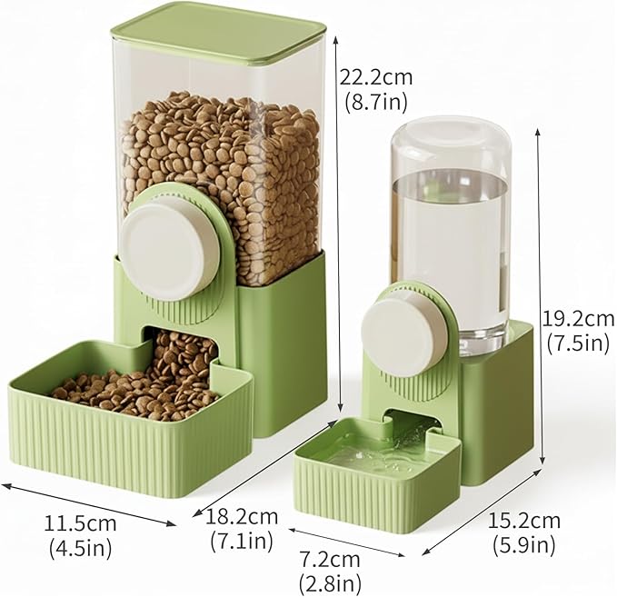 Hanging Automatic Pet Food Water Dispenser,Gravity Bunny Water Food Bowl Dispenser for Cage Kitten Rabbit,Puppy and Chinchilla Hedgehog Ferret (Green)