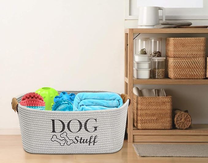 Morezi Durable Cotton Rope Dog Toy Storage, Large Dog Bin, Pet Bed, Puppy Toy Box - Perfect for Organizing Pet Toys, Blankets, Leashes, Clothing and Any Doggie Stuff - Gray