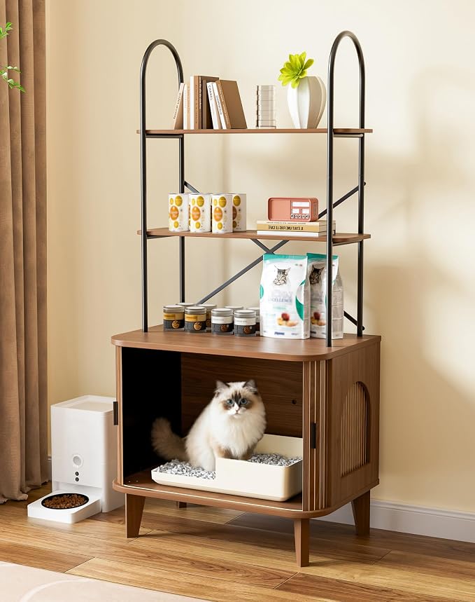 Cat Litter Box Enclosure Furniture,Hidden Litter Box Furniture Fit Most of Litter Boxes,Cat Washroom Cabinet and Pet House with Metal Frame for Living Room