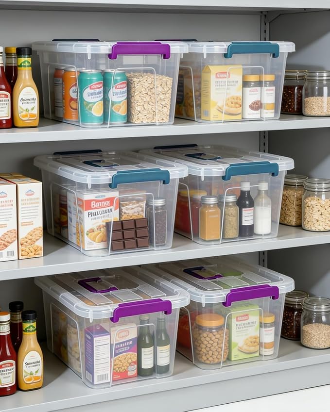 Storage Bins with Lids,7Qt Clear Stackable Storage Containers With Lids Buckle Latches.Perfect for LEGO, Crafts, Office Supplies, and Dorm Room Organization,6-Pack (Clear)