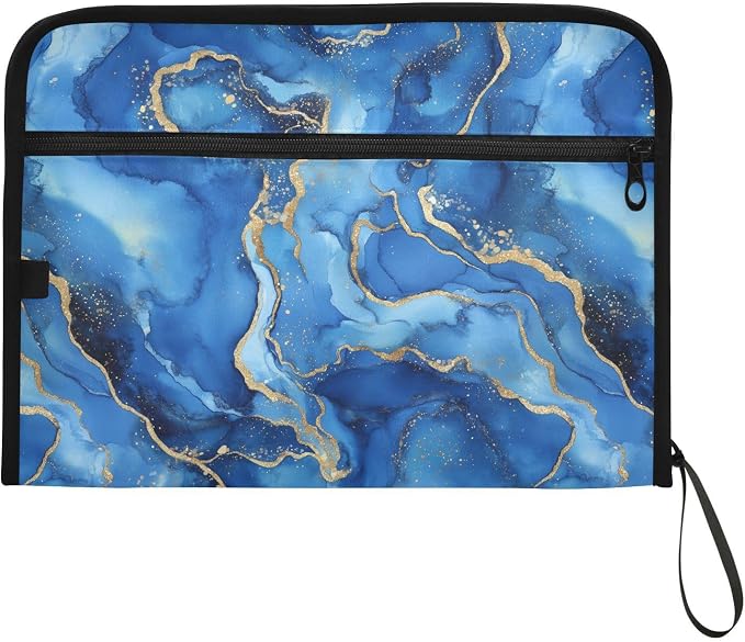 13 Pocket Zipper Expanding File Folder A4 Blue Marble | Accordion File Organizer with Front Pouch A4 Letter Size Portable Folders for Documents Receipt School Office Supplies