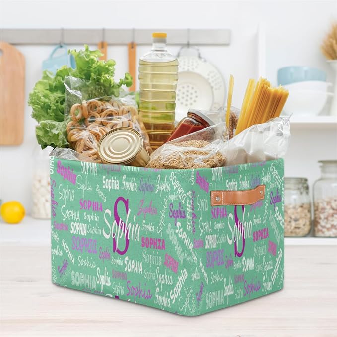 Custom Rectangle Storage Basket, Personalized Name Organizer Bins for Pet/Children Toys, Books, Clothes, Perfect for Rooms/Playroom, Mint Green Color