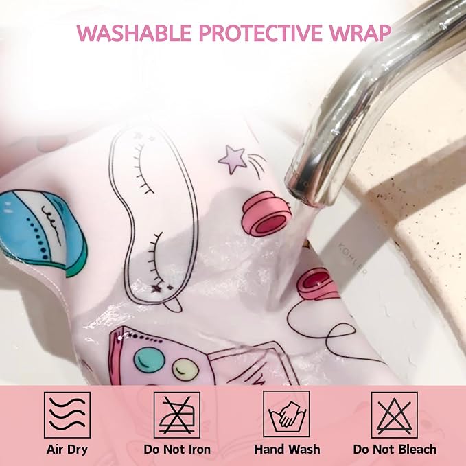 Self-Adhesive Magic Cloth Makeup Bag & Multi-Use Organizer|17.7"x17.7" Portable Travel Cosmetic Bag, Camera Lens Protector, Laptop Sleeve|Beauty Cuties Design Reusable Washable Storage Wrap