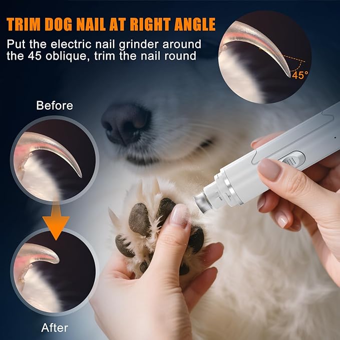 Dog Nail Grinder Quiet - Professional 2-Speed Dog Nail Grinder with Guard, Rechargeable & Painless Dog Nail Trimmers for Small Medium Large Dogs & Cats, Low Noise & Vibration