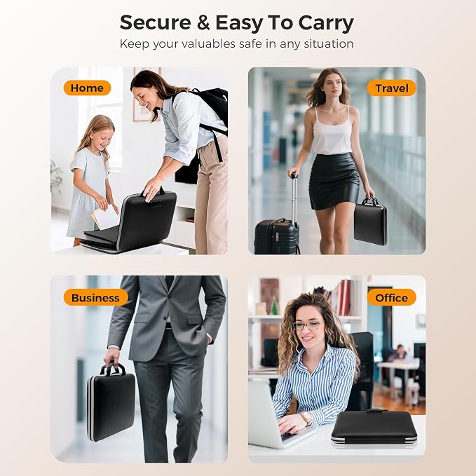 Fireproof Document Box,Hard Case Fireproof File Organizer with Lock 13 Pocket Accordion File Folder Reflective Zipper Portable Safe Box for Home Office Travel to Storage Important Documents Laptop