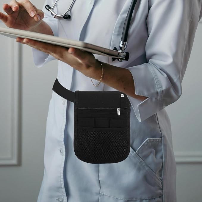 Black Waist Bag Fanny Pack Oxford Multi Compartment Nurse Cloth | Tool Organizer Belt Pouch, Portable Storage, for Pet Groomers and Waiters