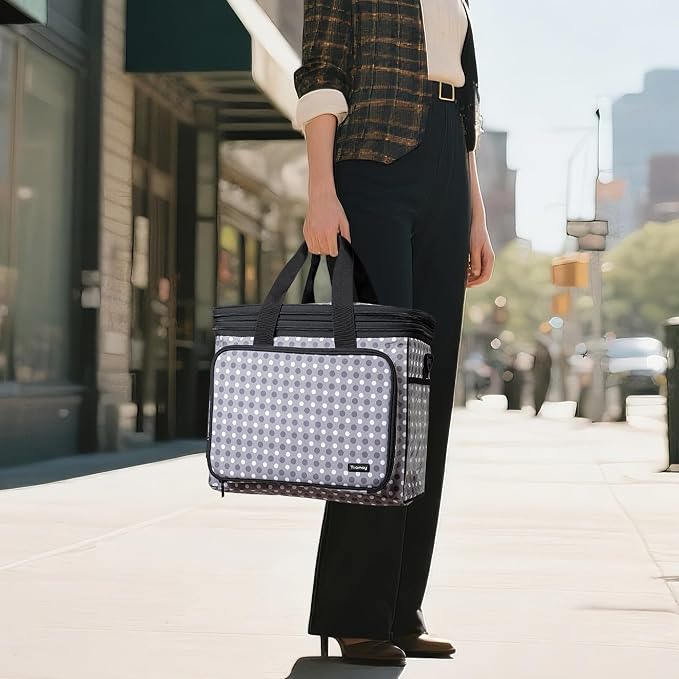 Teamoy Crochet Bag Knitting Bag Yarn Storage Tote, Yarn Organizer, Gray Dot | Yarn Holder for Crocheting, with Inner Divider and Cover, for Yarn Skeins, Project, Knitting Needles, and Crochet Supplies