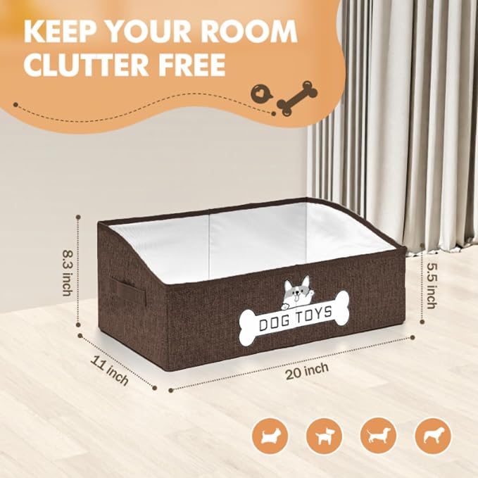 Dog Toy Basket, Specially Designed for Dog Toy Storage, Collapsible Dog Toy Box with Handle,Perfect for Storing Pet Toys and Accessories (Brown)