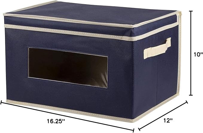 Juvale Fabric Storage Bins with Lids - Under Bed Storage Organizers - Collapsible Cube Organizer with Window - Stackable Closet Bins with Handles - Pack of 3, Navy Blue, 16.25" x 12" x 10"
