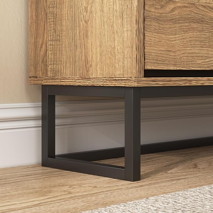 Maupvit Rattan Shoe Storage Cabinet with 2 Flip Drawers, Freestanding Shoe Organizer with Metal Legs for Entryway, Hidden Golden Handles, Narrow Shoe Rack Cabinet, Rustic Oak Rattan