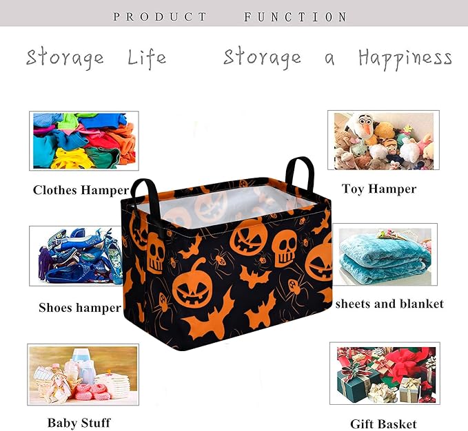 Pumpkin Pattern Storage Basket Gift Shelf Basket Storage Bin, Nursery Basket Organizer Box for With Handles for Room Deco