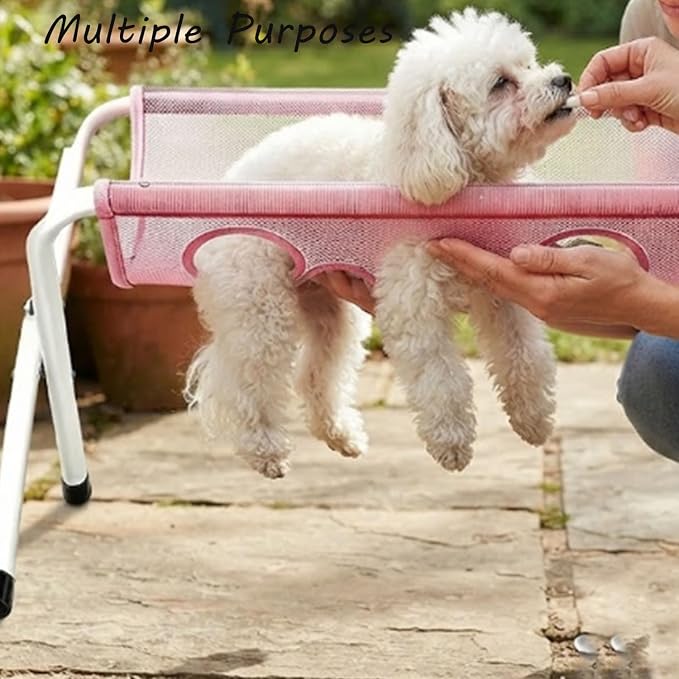 Pet Grooming Hammock Hanging Harness, 2-in-1 Dog Bath Hammock with Stand (Pink)