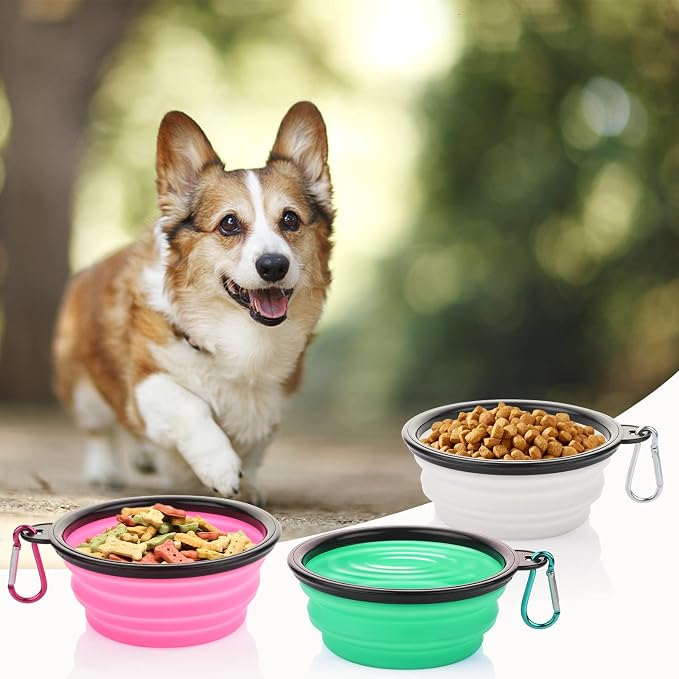 Collapsible Silicone Dog Bowls, 3-Pack Travel Pet Water Portable Bowls