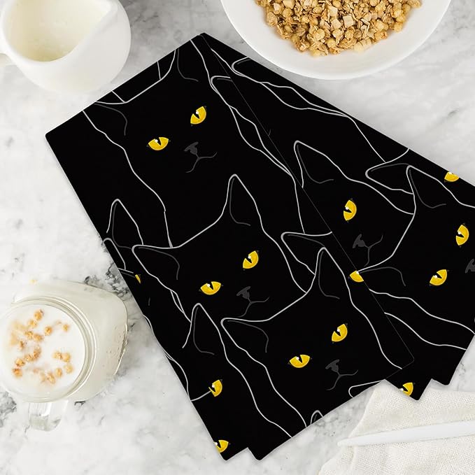 Black Cat Cute Cats Hand Towels,Set of 2 Absorbent Bath Towel Kitchen Dish Towel Home Gym Hotel Bathroom Decor,16x24 Inches