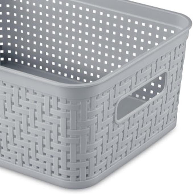Sterilite 16 Pack Plastic Storage Bin Organization Containers, Short Baskets, Cement