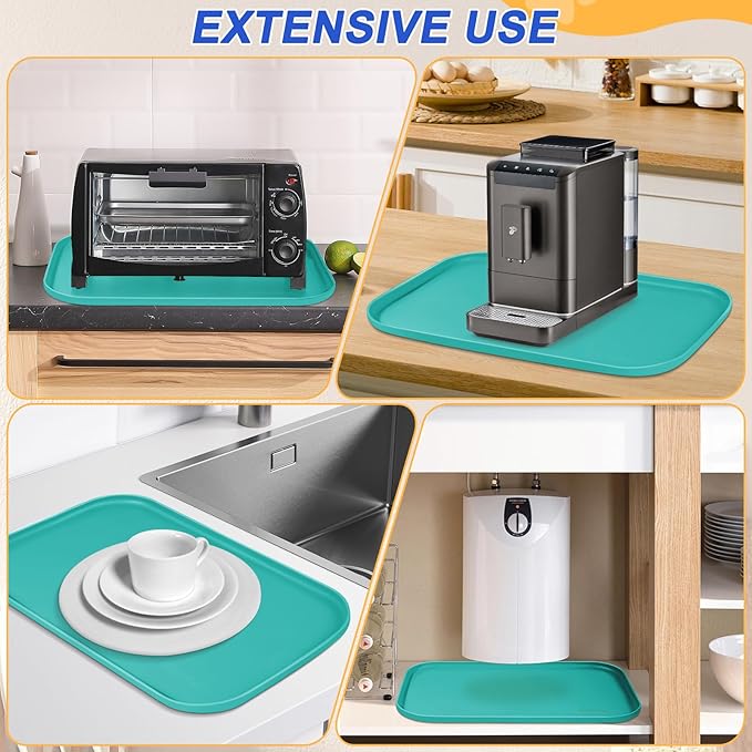 SMILOOL Silicone Pet Feeding Mat with Raised Edge for Food and Water, Dog Bowl Mats, Cat Bowls Placemat with High Lip for Floor Waterproof, Rubber Tray for Cats and Dogs 19 x 12 x0.7 Dark Turquoise