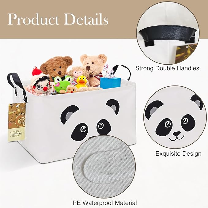 Rectangle Foldable Storage Basket Handles For Home, Panda | Waterproof reinforced handles, perfect for shelf use, organizes clothes, daily items and pet supplies