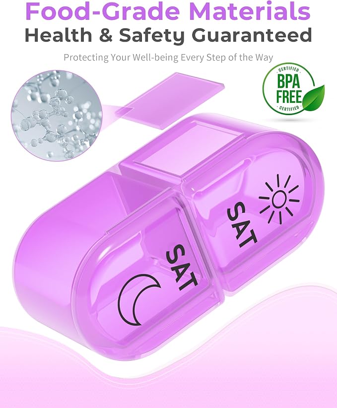 𝐏𝐢𝐥𝐥 𝐎𝐫𝐠𝐚𝐧𝐢𝐳𝐞𝐫, Am & Pm Pill Organizer 7 Days, Weekly Pill Organinzer 2 Times a Day, Pill Box 7 Day, Medicine Pill Organizer for Travel, Vitamins, Fish Oils, Supplements