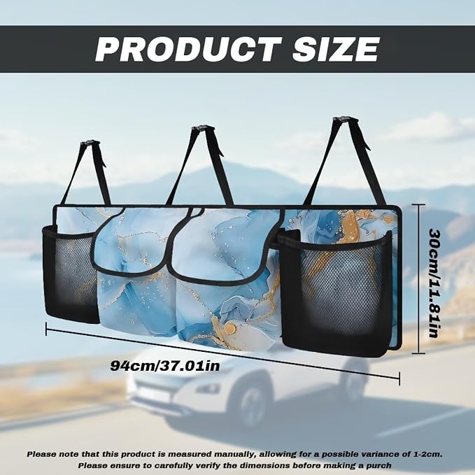 Dreaweet Blue Marble Print Car Trunk Organizer for Sedan Collapsible Car Organizers and Storage with 4 Pockets Hanging Back Seat Organizer Car Storage Accessories Interior for Women Men