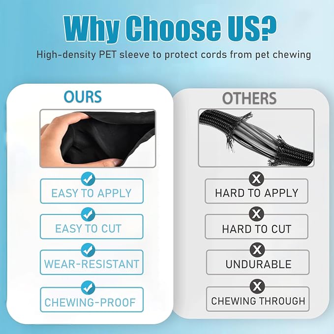 1/2 inch Cord Protectors from Pets No Chew, 10ft Wire Protector Cord Covers for Pets, Flexible Cable Sleeve Cord Management for TV/Computer/Electric Wires/Phone Charging Cables