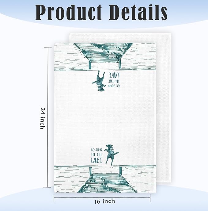 Green Lake House Decor Dish Towels,Lake House Gifts,Funny Lake Dog Kitchen Towels Decorative,Dog Lover Mom Gifts Hand Towels Drying Cloth for Kitchen Bathroom Decor,16x24 Inch