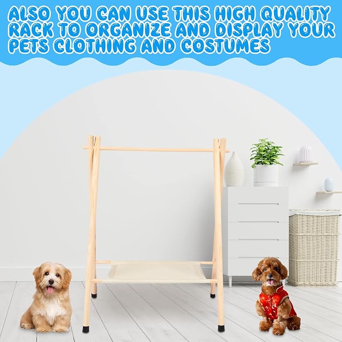 Queekay Baby Clothing Rack for Baby Shower Toddlers Wooden Kids Dress up Rack with Storage Shelf for Toddler Dogs Pets Small Clothes Kids Garment Closet(28.7" h,Natural)