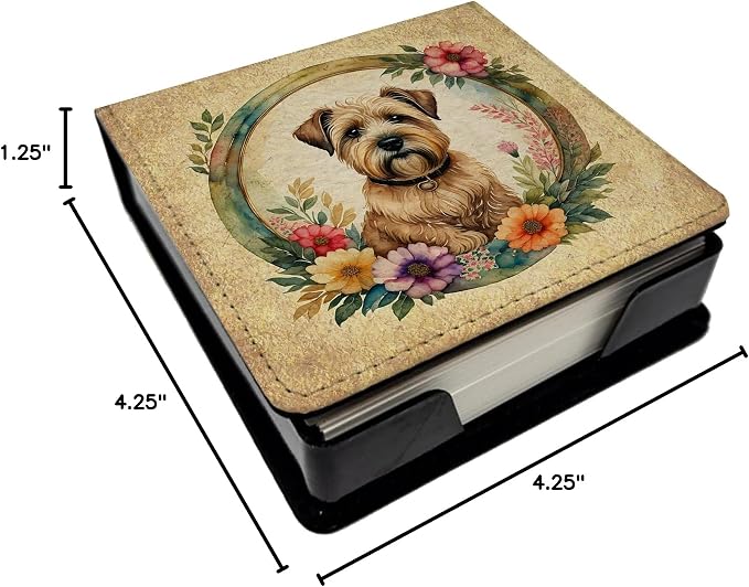 Caroline's Treasures Wheaten Terrier and Flowers PU Leather Note Paper Holder with Artist-Designed Cover, Desk Accessory, Office Gift