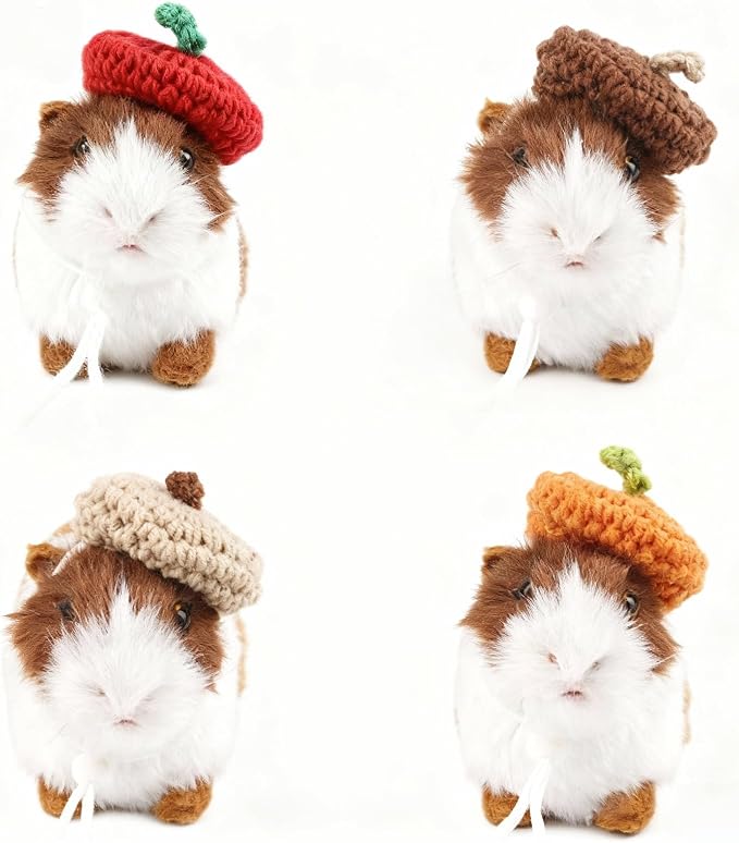 4 Pcs Hamster Hats Mini Party Hats for Small Animals, Cute Hand Knitted Beret Tiny Hats for Snakes Lizards Bearded Dragon Guinea Pig Bunny Reptile Hamster Pet Clothes Holiday Party Costume Accessories