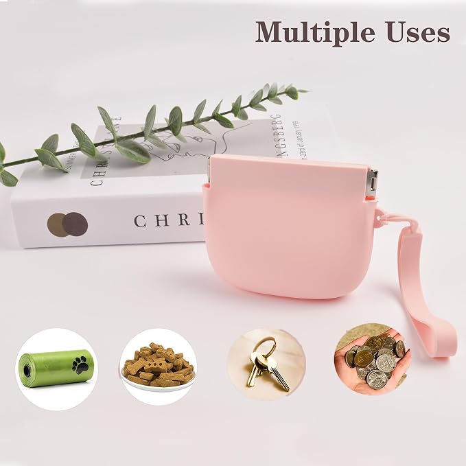 Silicone Dog Treat Pouch Portable Snack Pouch (Pink & Purple) | 2 Pieces Silicone Mini Portable Pet Snack Pouch with Auto Close Feature Feed Dog Treat Pouch for Pet Travel or Outdoor Use
