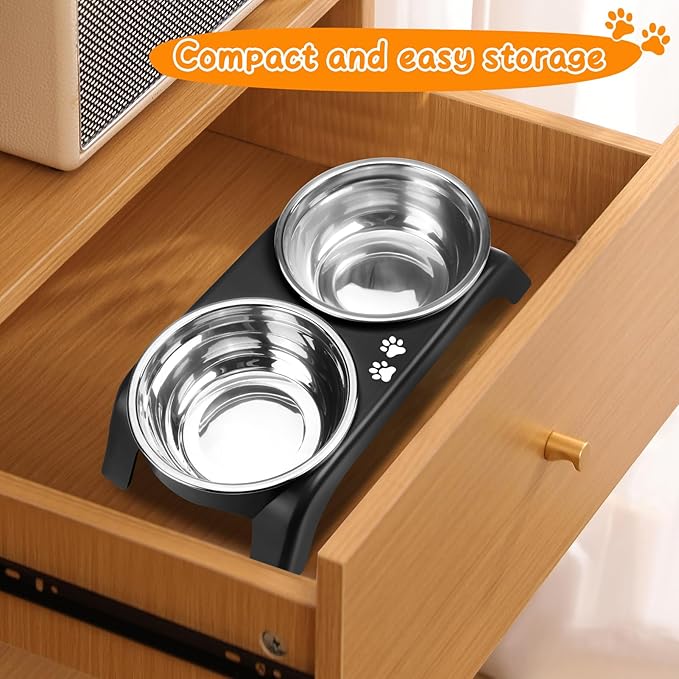 Elevated Dog Bowls for Small Dogs, 3โ High Raised Dog Bowl Stand with Dual 5โ Stainless Steel Bowls Non-Slip Pet Feeder for Puppy and Cats, Dishwasher Safe, Black